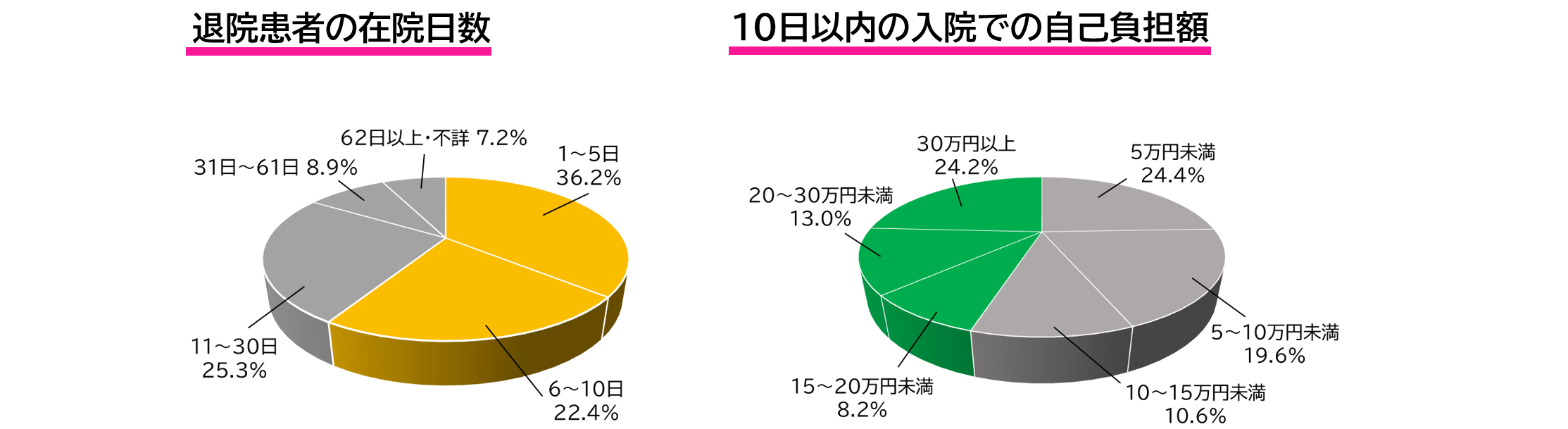 退院患者の在院日数と10日以内の入院での自己負担額のグラフ